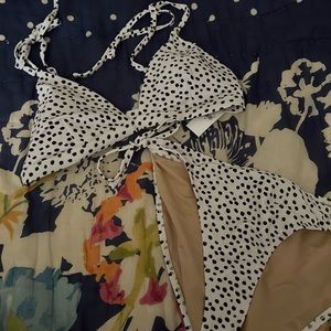 Old Navy Tie Strap bikini top and bottom in black and white dots